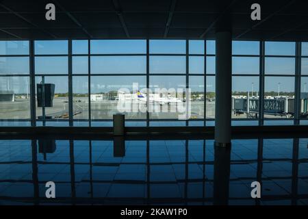 Images de l'intérieur des portes et du terminal de l'aéroport international de Munich, en Allemagne. Munich est l'aéroport le plus fréquenté du monde en 15th. L'aéroport de Munich est un carrefour pour Lufthansa, Air Dolomiti et Condor. (Photo de Nicolas Economou/NurPhoto) Banque D'Images