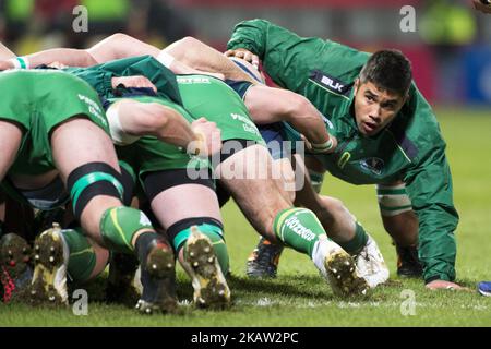 Jarrad Butler du Connacht pendant l'échauffement avant le match de rugby Guinness PRO14 Round 13 entre le rugby Munster et le rugby Connacht au parc Thomond de Limerick, Irlande sur 6 janvier 2018 (photo d'Andrew Surma/NurPhoto) Banque D'Images