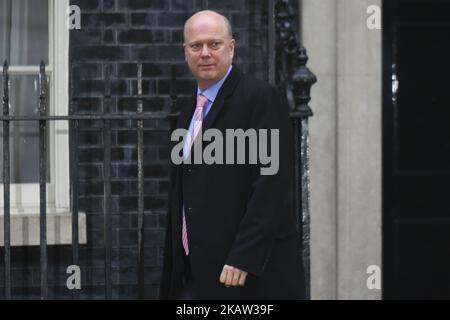 Le secrétaire d'État aux Transports Chris Grayling quitte le 10 Downing Street après avoir assisté à la première réunion du Cabinet de l'année à Londres, au Royaume-Uni, sur 9 janvier 2018. La première ministre Theresa May a remanié le cabinet pour la première fois. Justine Greening a quitté le gouvernement hier soir après avoir été déplacée de l'éducation, elle est remplacée par Damian Hinds. Le rôle de Jeremy Hunt, secrétaire à la Santé, a été étendu aux soins sociaux, Esther McVey devient secrétaire au travail et aux pensions et Karen Bradley remplace James Brokenshire comme secrétaire d'Irlande du Nord. (Photo par Alberto Pezzali/NurPhoto) Banque D'Images