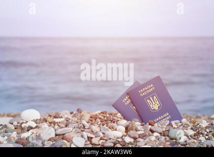 Le nouveau passeport biométrique ukrainien vous permet de voyager dans les pays européens de l'Union européenne sans visa. Document d'identité électronique gratuit Visa. Ukrain Banque D'Images