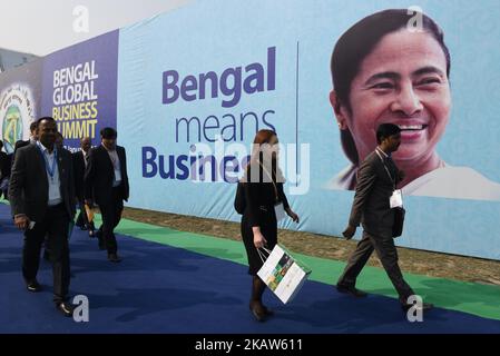 Les délégués étrangers arrivent au Sommet mondial des affaires du Bengale sur 16 janvier 2018 à Kolkata, Inde. (Photo de Debajyoti Chakraborty/NurPhoto) Banque D'Images