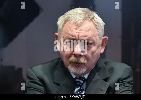 Jacek Majchrowski, maire de la capitale royale de Cracovie lors d'une conférence de presse sur les célébrations de Cracovie du 100th anniversaire de la reprise de l'indépendance par la Pologne, sur 16 janvier 2018, à l'Hôtel de ville de Cracovie, Pologne. (Photo par Artur Widak/NurPhoto) Banque D'Images