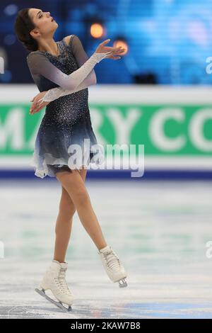 Le patineur de la Figure Evgenia Meddeva de Russie se produit lors d'un programme court pour les dames aux Championnats européens de patinage de la Figure 2018 de l'UIP, à l'arène de Mégasport à Moscou, en Russie, sur 18 janvier 2018. (Photo par Igor Russak/NurPhoto) Banque D'Images