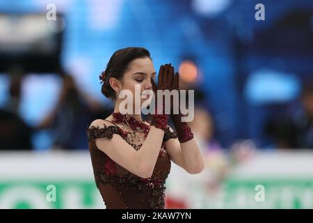 Le patineur de la figure Evgenia Meddeva de Russie se produit lors de la compétition de patinage libre des dames aux Championnats européens de patinage artistique 2018 de l'UIP, à la Megasport Arena de Moscou, en Russie, sur 20 janvier 2018. (Photo par Igor Russak/NurPhoto) Banque D'Images