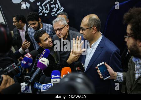 Khaled Ali, avocat égyptien spécialisé dans les droits de l'homme, lors de sa conférence de presse au Caire, en Égypte, du 24 au 20 janvier 2018. Khaled Ali, ancien candidat à la présidence et avocat des droits de l'homme, a annoncé qu'il se retirerait comme candidat aux élections présidentielles de 2018 en Égypte (photo de Fayed El-Geziry/NurPhoto) Banque D'Images