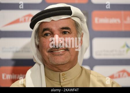 S.E. Saeed Hareb, Secrétaire général du Conseil sportif de Dubaï, lors d'un appel photo au monument du cadre de Dubaï, sur l'ev de la visite de Dubaï de 2018 qui aura lieu du 6th au 10th février. Lundi, 5 février 2018, à Dubaï, Émirats arabes Unis. (Photo par Artur Widak/NurPhoto) Banque D'Images