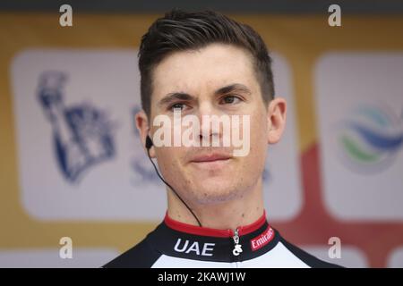 Ben Swift, de l'équipe des Émirats avant l'étape 1st de la visite à vélo de l'Algarve entre Albufeira et Lagos, sur 14 février 2018. (Presse LM/Images globales/NurPhoto) Banque D'Images