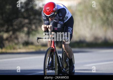 Ben Swift des Émirats de l'équipe des Émirats arabes Unis pendant la phase 3rd de la visite à vélo de l'Algarve entre Lagoa et Lagoa, sur 16 février 2018. (Presse LM/NurPhoto) Banque D'Images