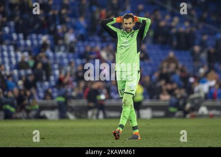 13 Diego Lopez d'Espagne du RCD Espanyol pendant le match de la Liga entre le RCD Espanyol et Villarreal CF au stade du RCD à Barcelone le 18 février 2018. (Photo par Xavier Bonilla/NurPhoto) Banque D'Images