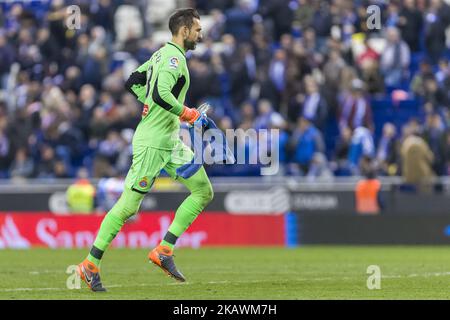 Le gardien de but du RCD Espanyol Diego Lopez (13) pendant le match entre le RCD Espanyol et Villarreal CF, pour le match 24 de la Liga Santander, joué au stade du RCD Espanyol le 18th février 2018 à Barcelone, Espagne.(photo d'Urbanandsport/NurPhoto) Banque D'Images