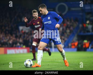 Eden Hazard de Chelsea lors du match de la Ligue des champions de 16 entre Chelsea et Barcelone au Stamford Bridge, Londres, Angleterre, le 20 février 2018. (Photo de Kieran Galvin/NurPhoto) Banque D'Images