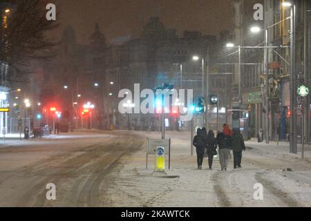 Une vue sur le centre-ville vide de Dublin alors qu'il « Bête de l'est » a frappé l'Irlande avec des températures qui plongent à -5C et des averses de neige ainsi que des conditions de gel et de glace très répandues. Jeudi, 1 mars 2018, à Dublin, Irlande. (Photo par Artur Widak/NurPhoto) Banque D'Images