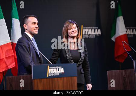 Paola Giannetakis, ministre de l'intérieur lors de la présentation de l'équipe du futur cabinet avant les élections sur 4 mars, faites par le chef du mouvement populiste italien cinq étoiles Luigi Di Maio, le 01 mars 2018 à Rome, en Italie. (Photo par Silvia Lore/NurPhoto) Banque D'Images