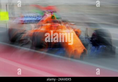 La McLaren de Stoffel Vandoorne lors des essais de Formule 1 sur le circuit Barcelone-Catalunya, le 08th mars 2018 à Barcelone, Espagne. -- (photo par Urbanandsport/NurPhoto) Banque D'Images