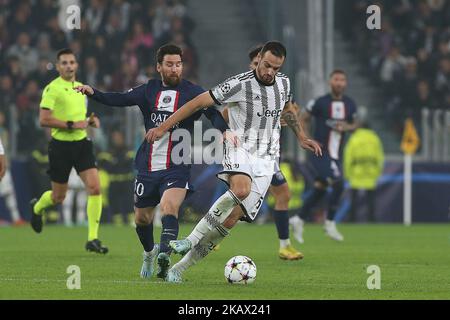 Stade Allianz, Turin, Italie, 02 novembre 2022, Federico Gatti (Juventus FC) en action contre Lionel Messi (Paris Saint-Germain) pendant Juventus Banque D'Images