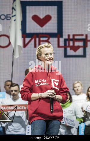 Ksenia Sobchak, candidate du parti de l'Initiative civique aux élections présidentielles en Russie, lors du dernier rassemblement avant le jour des élections. (Photo de Celestino Arce/NurPhoto) Banque D'Images