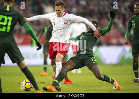 Arkadiusz Milik de Pologne en action lors du match international amical entre la Pologne et le Nigeria au stade Wroclaw à Wroclaw, Pologne sur 23 mars 2018 (photo par Andrew Surma/NurPhoto) Banque D'Images