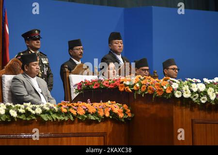 Le Président Bidya Devi Bhandari s'adressant à une session conjointe de la Chambre des représentants et de l'Assemblée nationale à Katmandou, Népal, jeudi, 29 mars 2018. (Photo de Narayan Maharajan/NurPhoto) Banque D'Images