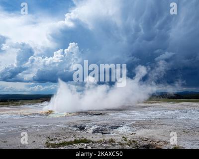 Vapeur en provenance de Clepydra Geyser, Fountain Paint pots, parc national de Yellowstone, Wyoming, États-Unis, Juin 2019 Banque D'Images