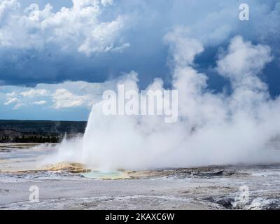 Vapeur en provenance de Clepydra Geyser, Fountain Paint pots, parc national de Yellowstone, Wyoming, États-Unis, Juin 2019 Banque D'Images