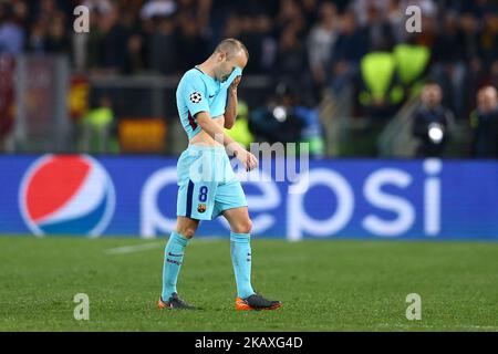 AS Roma v FC Barcelone : quart de finale de la Ligue des champions de l'UEFA 2nd jambe la déception d'Andres Iniesta du FC Barcelone au stade Olimpico à Rome, Italie sur 10 avril 2018. (Photo de Matteo Ciambelli/NurPhoto) Banque D'Images