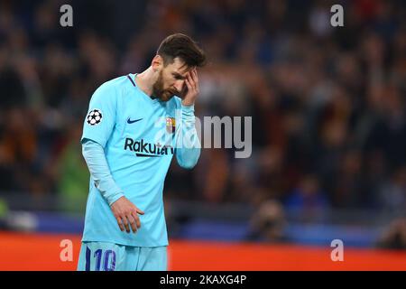 AS Roma v FC Barcelone : quart de finale de la Ligue des champions de l'UEFA 2nd jambe la déception de Lionel Messi du FC Barcelone au stade Olimpico à Rome, Italie sur 10 avril 2018. (Photo de Matteo Ciambelli/NurPhoto) Banque D'Images