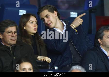 La princesse Alexandra de Hanovre et le petit ami Ben Sylvester Strautmann assistent au match de la Ligue 1 entre Paris Saint Germain (PSG) et AS Monaco (ASM) au stade du Parc des Princes sur 15 avril 2018 à Paris, France. (Photo de Mehdi Taamallah/NurPhoto) Banque D'Images