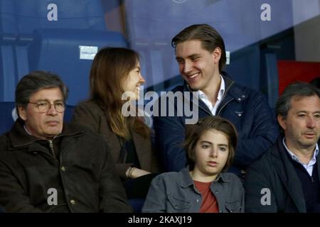 La princesse Alexandra de Hanovre et le petit ami Ben Sylvester Strautmann assistent au match de la Ligue 1 entre Paris Saint Germain (PSG) et AS Monaco (ASM) au stade du Parc des Princes sur 15 avril 2018 à Paris, France. (Photo de Mehdi Taamallah/NurPhoto) Banque D'Images