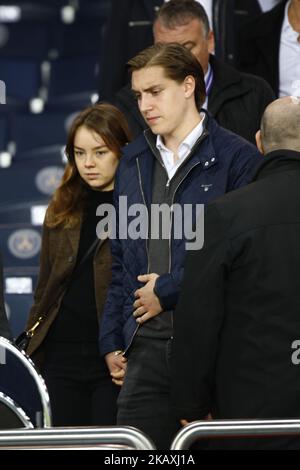 La princesse Alexandra de Hanovre et le petit ami Ben Sylvester Strautmann assistent au match de la Ligue 1 entre Paris Saint Germain (PSG) et AS Monaco (ASM) au stade du Parc des Princes sur 15 avril 2018 à Paris, France. (Photo de Mehdi Taamallah/NurPhoto) Banque D'Images