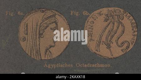 Antique 19th Century allemagne numismatique catalogue illustré avec des techniques d'impression intéressantes / Antiker numismatischer illustrierter Katalog aus dem 19. Jahrhundert mit interessanter Drucktechnik : ägittisches Octadrachmon / Octadrachmon égyptien / pièces anciennes Banque D'Images