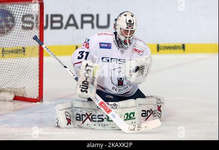 Petri Vehanen d'Eisbaeren Berlin lors du MATCH final del Playoff trois entre EHC Red Bull Munich et Eisbaeren Berlin sur 18 avril 2018 à Munich, Allemagne (photo de Marcel Engelbrecht/NurPhoto) Banque D'Images