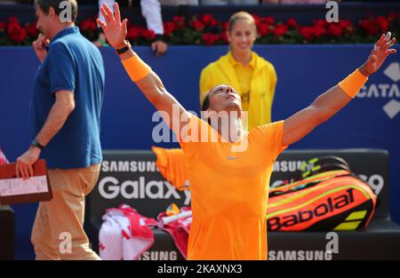 Rafa Nadal pendant le match entre Martin Klizan lors de l'Open de Barcelone Banc Sabadell, le 27th avril 2018 à Barcelone, Espagne. -- (photo par Urbanandsport/NurPhoto) Banque D'Images