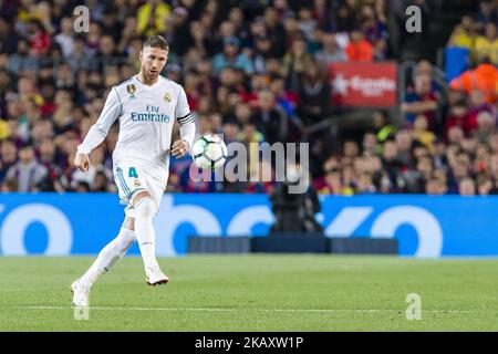 Le défenseur du Real Madrid Sergio Ramos (4) lors du match entre le FC Barcelone et le Real Madrid, pour la ronde 36 de la Liga Santander, a joué au Camp nou le 6th mai 2018 à Barcelone, Espagne. -- (photo par Urbanandsport/NurPhoto) Banque D'Images
