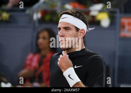 Juan Martin Del Potro de l'Argentine en action contre Damir Dzumhur de Bosnie dans le match rond de 2nd au cours du quatrième jour du tournoi de tennis Mutua Madrid Open à la Caja Magica sur 8 mai 2018 à Madrid, Espagne. (Photo par Oscar Gonzalez/NurPhoto) Banque D'Images