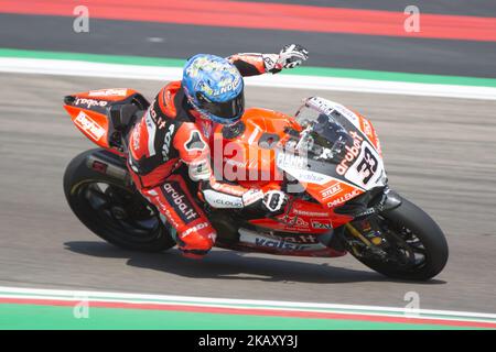 33 Marco Melandri ITA Ducati Panigale R Aruba.it course - Ducati pendant le Championnat de Superbike Motul FIM - course ronde italienne pendant les Superbike mondiaux - course au circuit Enzo & Dino Ferrari sur 12 mai 2018 à Imola, Italie. (Photo de Fabio Averna/NurPhoto) Banque D'Images