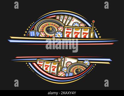 Bordure vectorielle pour Casino avec espace de copie vide pour le texte, invitation décorative avec illustration de roulette, rouleau tournant de machine à sous, cas Illustration de Vecteur