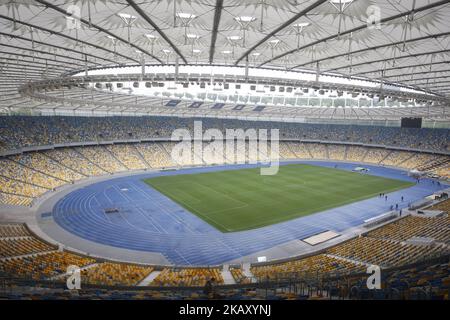 Une vue générale à l'intérieur du stade de football NSC Olimpiyskiy, où tiendra le dernier match de la finale de la Ligue des champions de l'UEFA 2018 , Kiev, Ukraine, 14 mai, 2018 . Kiev se prépare à la finale de la Ligue des champions de l'UEFA 2018 qui se tiendra au stade NSC Olimpiyskiy de 26 mai. (Photo par STR/NurPhoto) Banque D'Images