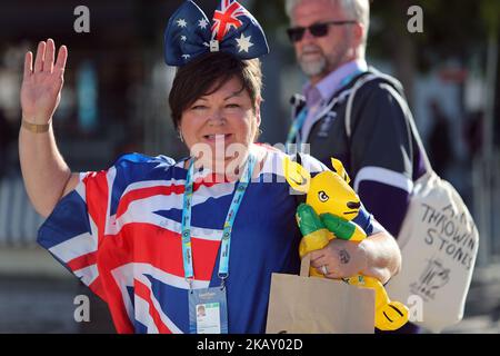 Les fans arrivent pour la Grande finale du Concours Eurovision de la chanson 2018, à l'arène d'Altice à Lisbonne, au Portugal, sur 12 mai 2018. ( Photo par Pedro Fiúza/NurPhoto) Banque D'Images