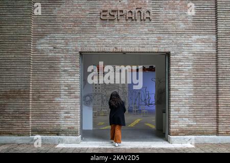 Le Pavillon espagnol de la région de Giardini lors de l'édition 16th de la Biennale internationale d'architecture de Venise à Venise (Italie), sur 23 mai 2018. Le pavillon est construit par Atxu Amann. (Photo de Giacomo Cosua/NurPhoto) Banque D'Images
