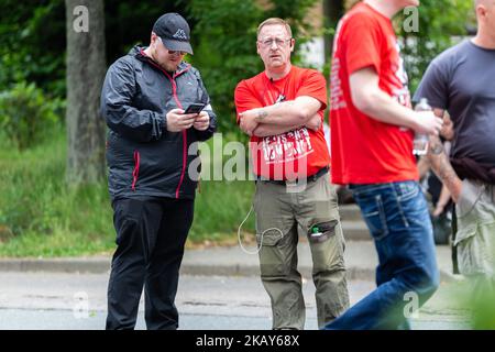 Dieter Riefling lors d'une démonstration de Neonazis à Goslar, en Allemagne, sur 2 juin 2018. Environ 170 Neonazis ont fait une démonstration à travers la petite ville de Goslar (Basse-Saxe) pour célébrer leur 10th anniversaire de leur "Tag der Deutschen Zukunft" (jour de l'avenir allemand), sur 2 juin 2018. Environ 3000 personnes de différents partis et organisations politiques ont participé à la contre-manifestation. (Photo de David Speier/NurPhoto) Banque D'Images