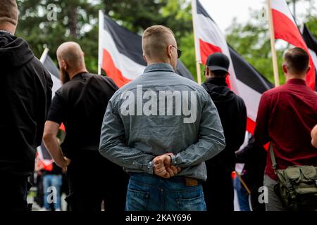 Environ 170 Neonazis ont fait une démonstration à travers la petite ville de Goslar (Basse-Saxe) pour célébrer leur 10th anniversaire de leur "Tag der Deutschen Zukunft" (jour de l'avenir allemand), sur 2 juin 2018. Environ 3000 personnes de différents partis et organisations politiques ont participé à la contre-manifestation. (Photo de David Speier/NurPhoto) Banque D'Images