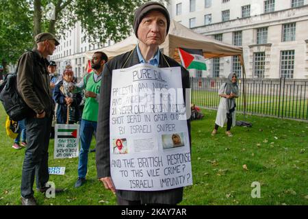 Propalestinien protestant. Les Palestiniens et ceux qui soutiennent la Palestine ont protesté à Londres, au Royaume-Uni, le 5 juin 2018, condamnant les récents meurtres dans la bande de Gaza. (Photo par Alex Cavendish/NurPhoto) Banque D'Images