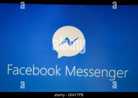 Le logo de Facebook Messenger apparaît sur un écran. (Photo par Alexander Pohl/NurPhoto) Banque D'Images