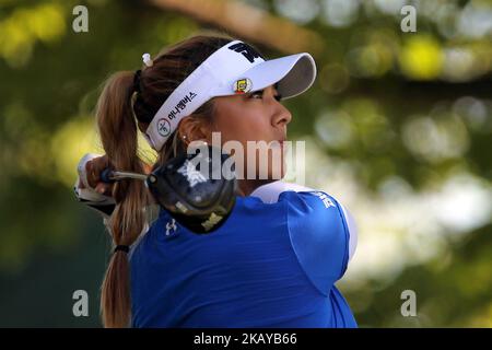 Alison Lee, de Los Angeles, Californie, a tiré des coups du tee 9th lors de la première partie du tournoi de golf Meijer LPGA Classic au Blythefield Country Club à Belmont, MI, USA jeudi, 14 juin 2018. (Photo par Amy Lemus/NurPhoto) Banque D'Images