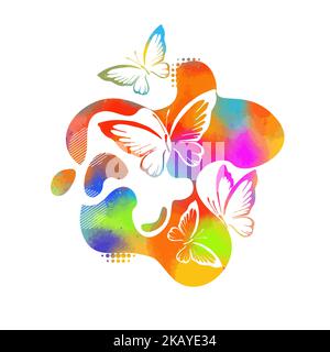 Abstraction des papillons et des taches colorées. Décoration abstraite en forme de grunge. Illustration vectorielle. Illustration de Vecteur