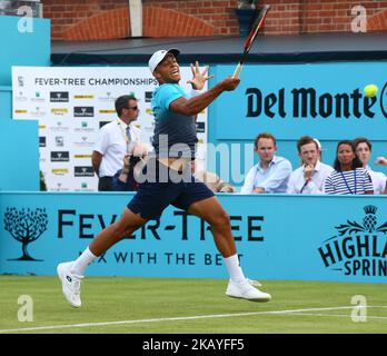 Jay Clarke (GBR) en action pendant les Championnats Fever-Tree 1st Round Match entre Sam Querrey (USA) contre Jay Clarke (GBR) au Queen's Club, Londres, le 18 juin 2018 (photo de Kieran Galvin/NurPhoto) Banque D'Images