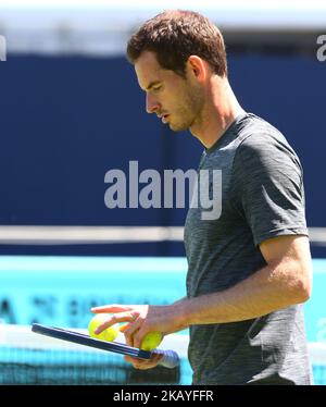 Andy Murray (GBR) s'entraînant avant son premier match contre Nick Kyrgios (AUS) lors du championnat Fever-Tree au Queen's Club, Londres, le 18 juin 2018 (photo de Kieran Galvin/NurPhoto) Banque D'Images