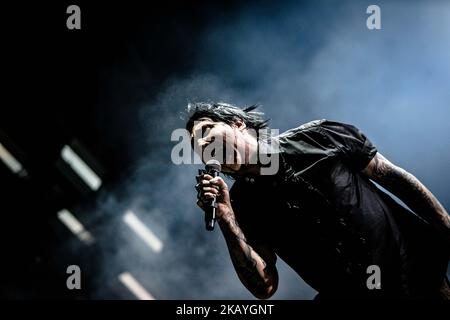 La chanteuse et compositrice américaine Marilyn Manson se produit en direct à Milan, en Italie, sur 19 juin 2018. (Photo de Roberto Finizio/NurPhoto) Banque D'Images