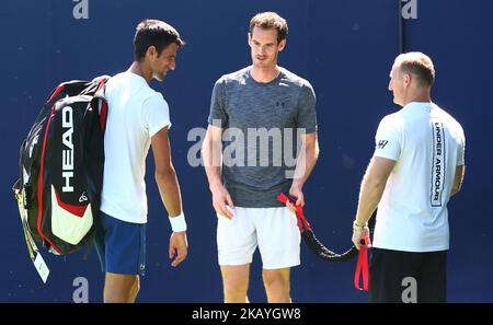 Andy Murray (GBR) s'entraînant avant son premier match contre Nick Kyrgios (AUS) lors du championnat Fever-Tree au Queen's Club, Londres, le 18 juin 2018 (photo de Kieran Galvin/NurPhoto) Banque D'Images