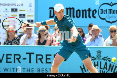 Kyle Edmund en action pendant les championnats Fever-Tree 2nd Round Match entre Nick Kyrgios (AUS) contre Kyle Edmund au Queen's Club de Londres, Royaume-Uni sur 21 juin 2018. (Photo de Kieran Galvin/NurPhoto) Banque D'Images